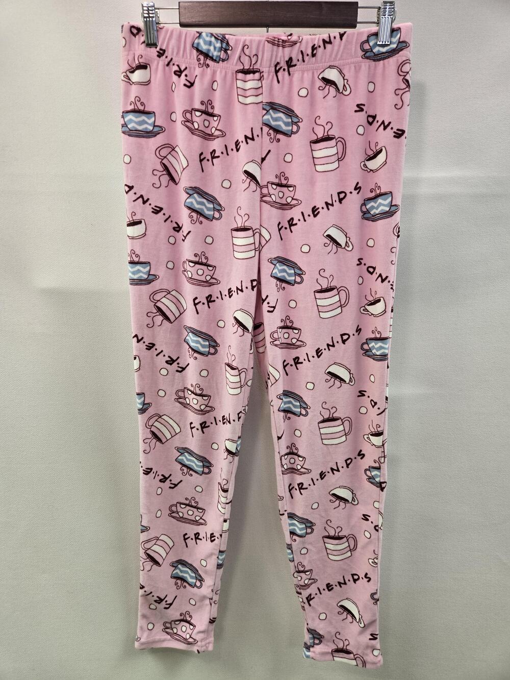 Friends Pajama Set Womens Small Pink Central Perk Rosy Petal Sleepwear Fleece